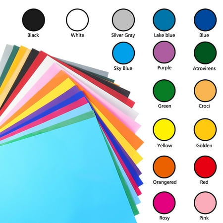 Colour Vinyl - Heat Transfer Vinyl 25 Sheets, 16 Colors 12''x 10'', Heat Transfer Bundle Iron on HTV T Shirts, Hats, Clothing Heavy Duty Vinyl Silhouette Cameo, Cricut Heat Press Machine Tool