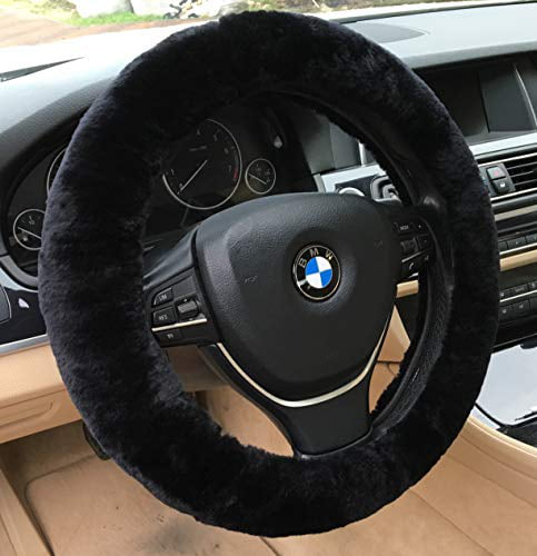 black Cikuso Fluffy fur plain steering wheel car cover car truck suv elegent washable