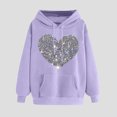 thumbnail image 2 of Tao Tao Cute Hoodies For Women Glitter Heart Printed Hoodies Shirt Long Sleeve Hooded Sweatshirts With Pocket Valentine's Day Top Purple S, 2 of 4