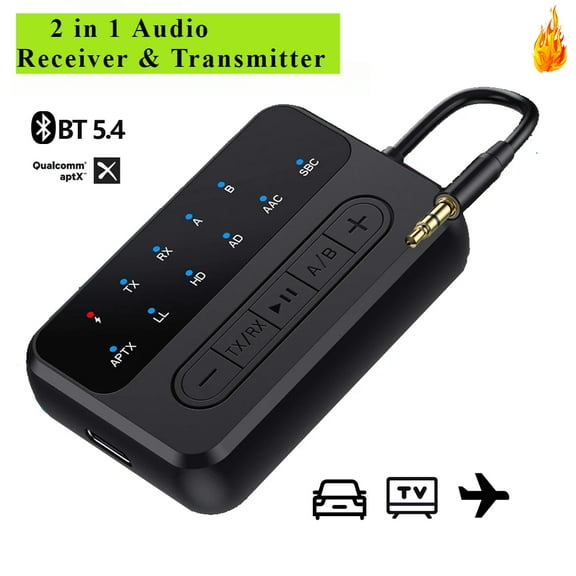 VividTech 3.5mm Aux aptX Bluetooth 5.4 Audio Receiver Transmitter AAC Wireless Stereo Music Adapter Dual Connection for TV PC Speaker