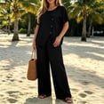 thumbnail image 6 of VBVC Women's 2 Piece Asymmetrical Button Pants Sets , Casual Summer Loose Matching Outfits For Women , Ladies' Short Sleeve Tunic Suit Sets with Pockets,Black,S-3XL, 6 of 8