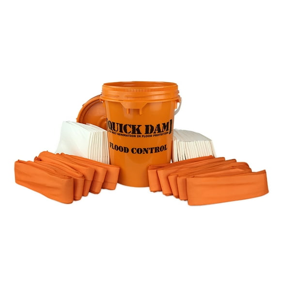 Quick Dam WUGGCO Grab and Go Bucket 10ft & 4ft Water Dams Emergency Flood Protection Kit, Orange, 16 Piece