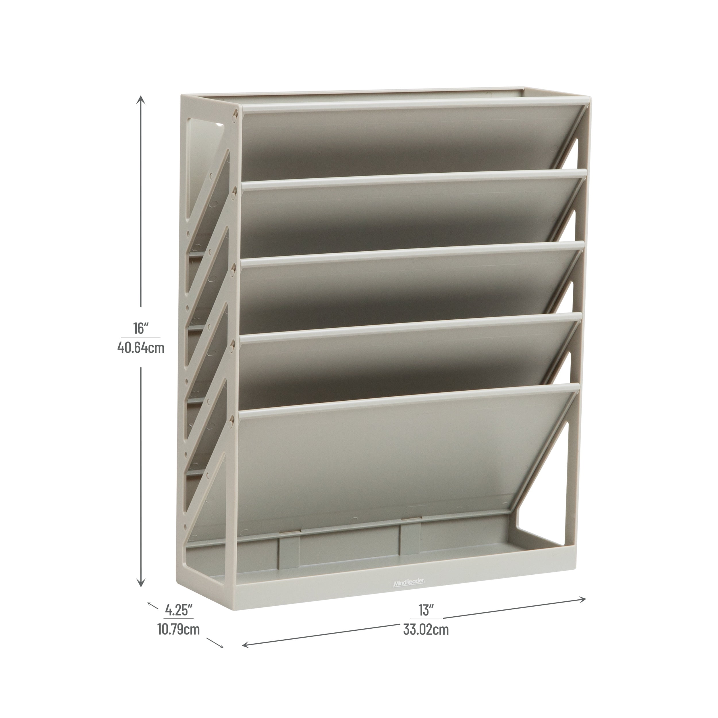 Mind Reader 5-Tier Vertical File Storage, Desktop Organizer, Wall Mount, Office, Plastic, 13"L x 4.25"W x 16"H, Beige