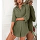 thumbnail image 4 of Mujeres botón abajo solapa camisa vestido relajado irregular dobladillo eversed puños Mediados de longitud manga camisa superior para la vida diaria de trabajo, 4 of 8