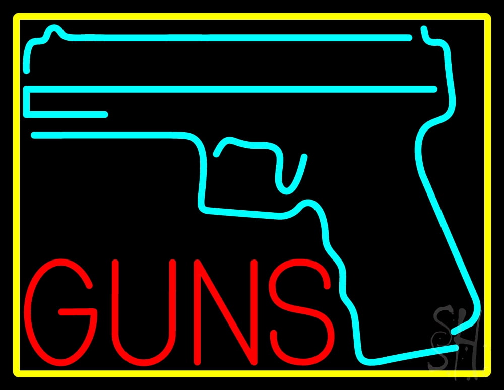 Red Gun Turquoise Logo LED Neon Sign 15 x 19 - inches, Black Square Cut ...