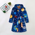thumbnail image 2 of Toddler Boys Girls Flannel Bathrobes Kids Soft Hooded Sleepwear Cartoon Print Night-robe Kids Flannel Hooded Bathrobe 2T 3T 4T 5T 6T 7T Toddler Plush Robes With Belt,Dark Blue,Size 11-12T, 2 of 6