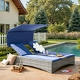 thumbnail image 6 of Devoko Rattan Double Lounge Chaise, Adjustable Backrest Daybed with Sunshade and Cup Holder for Deck, Poolside, Balcony,blue, 6 of 7
