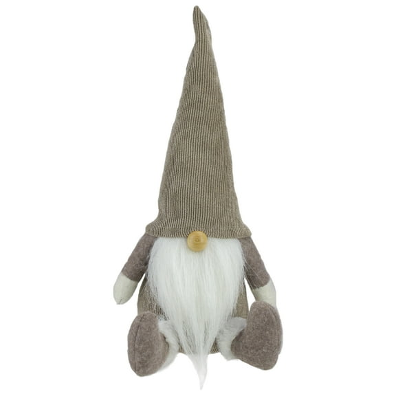 Northlight Plush Sitting Gnome with Corduroy Hat Christmas Figure - 10" - Brown and White