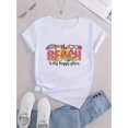 thumbnail image 2 of Women's Casual Summer Tee - Watermelon Beach Graphic, Crew Neck Short Sleeve, Stretchy Polyester Blend, Machine Washable, 2 of 6