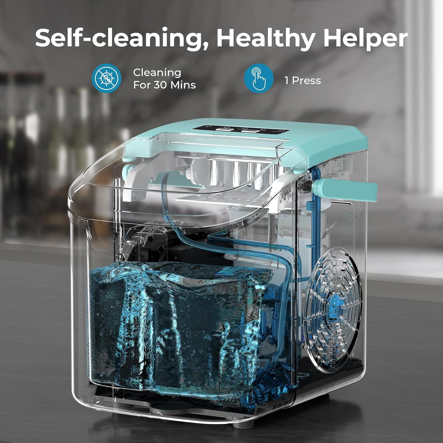 Portable Countertop Ice Maker Machine, 6-Minute 8-Cube Bullet Ice, 26lb Daily, 2 Sizes, Energy Saving with Basket for Home Travel Camping Bar