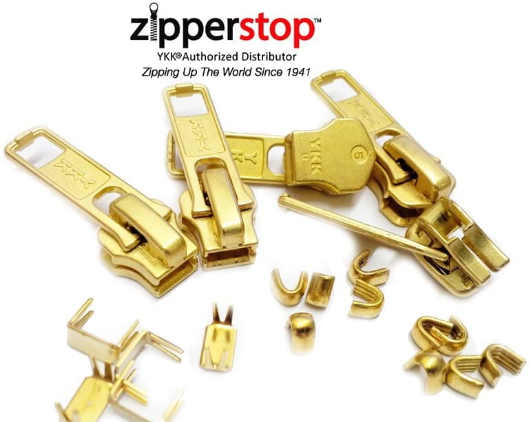 YKK Vintage Zipper Repair Solution, YKK 5 Brass Slider 5 pcs, 10 Top Stops and 5 Bottom Stops