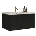 thumbnail image 6 of 30-Inch Floating Bathroom Vanity with White Ceramic Sink, Modern Wall-Mounted Oak Vanity for Compact Spaces, Pre-Assembled One-Piece Design, Brushed Black Striped Finish, 6 of 9