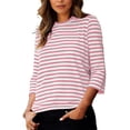 thumbnail image 4 of UPPADA Womens Striped Tshirts Crewneck Long Sleeve Pullover Tops Casual Loose Fit Basic Tops Lightweight Tee Tops Ladies Shirts Pink,L, 4 of 5