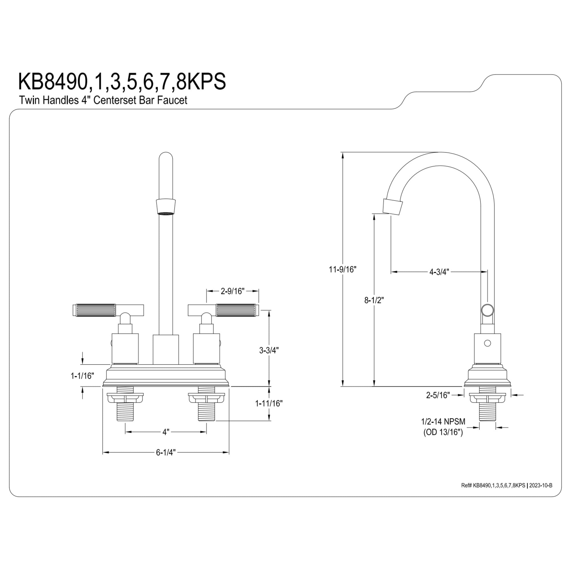 Kingston Brass KB8490KPS Verona Double-Handle 4" Centerset Bar Faucet, Matte Black