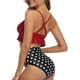 thumbnail image 4 of Trajes de baño de dos piezas para mujer, conjunto de bikini con volantes de cintura alta, traje de baño con control de barriga con cuello en V, lunares rojo oscuro (S-lunares rojo oscuro-S Sincero Electrónica, 4 of 5