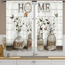 Rusitc Farmhouse Cotton Kitchen Curtains 27.5W X 39L Inch 2 Panels Rod Pocket Country Retro Wood Vintage Small Short Cafe Curtain Inspirational Window Drapes Treatment Bathroom Home Decor