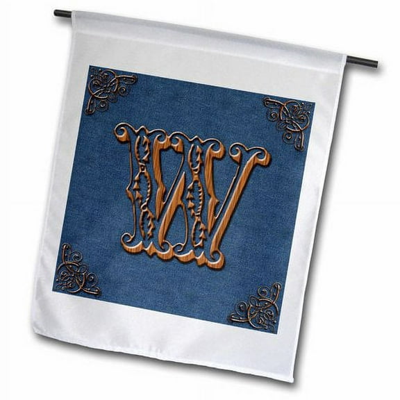 3dRose, Monogram letter W in Victorian Western font that looks like carved oak wood on a denim background., 12 x 18 inch Garden Flag