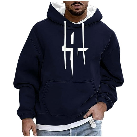 SGFCWSX Mens Hooded Sweatshirt Men Oversized Fleece Casual Graphic Drawstring Sweatshirt Navy Size 4XL