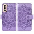 thumbnail image 4 of Compatible with Samsung Galaxy S21 5G 6.2 inch Wallet Phone Case and Tempered Glass Screen Protector Flower Faux Leather Flip Credit Card Holder Stand Zipper Cell Cover for S 21 21S G5 Women Purple, 4 of 9