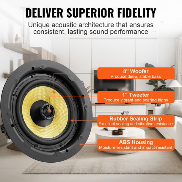 VEVOR 8 in Ceiling Speakers 200-Watts Flush Mount Ceiling & in