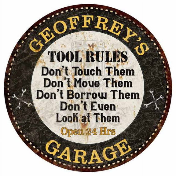 GEOFFREY'S Garage Rules 14" Round Metal Sign Garage Bar Wall Decor 100140013467