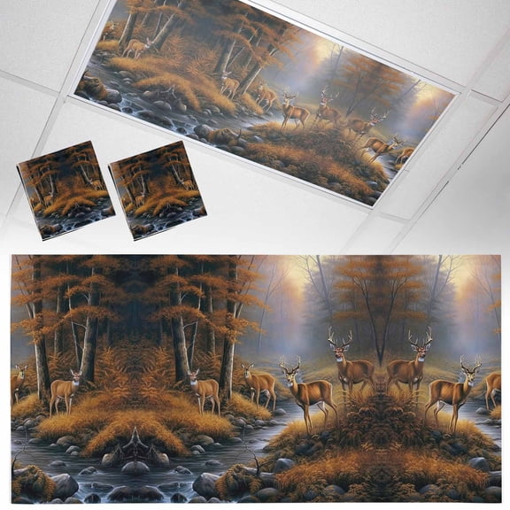 2 Pack Deer in Fluorescent Light Covers for Ceiling Lights the Forest Brown Trees with Creek Magnetic Ceiling Light Covers Overhead Light Filters for Office Classroom Home