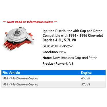 A-Premium Ignition Distributor W/ Cap & Rotor For ChevyMalibu Impala