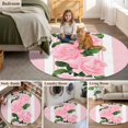 thumbnail image 5 of Pink Roses Round Area Rug 3.3Ft Washable Circle Rugs for Dining Room Table, Valentine's Day Romantic Flowers Green Leaf Stripes Non-Slip Carpet Floor Mats Indoor Outdoor Carpet Runner Home Decor, 5 of 8