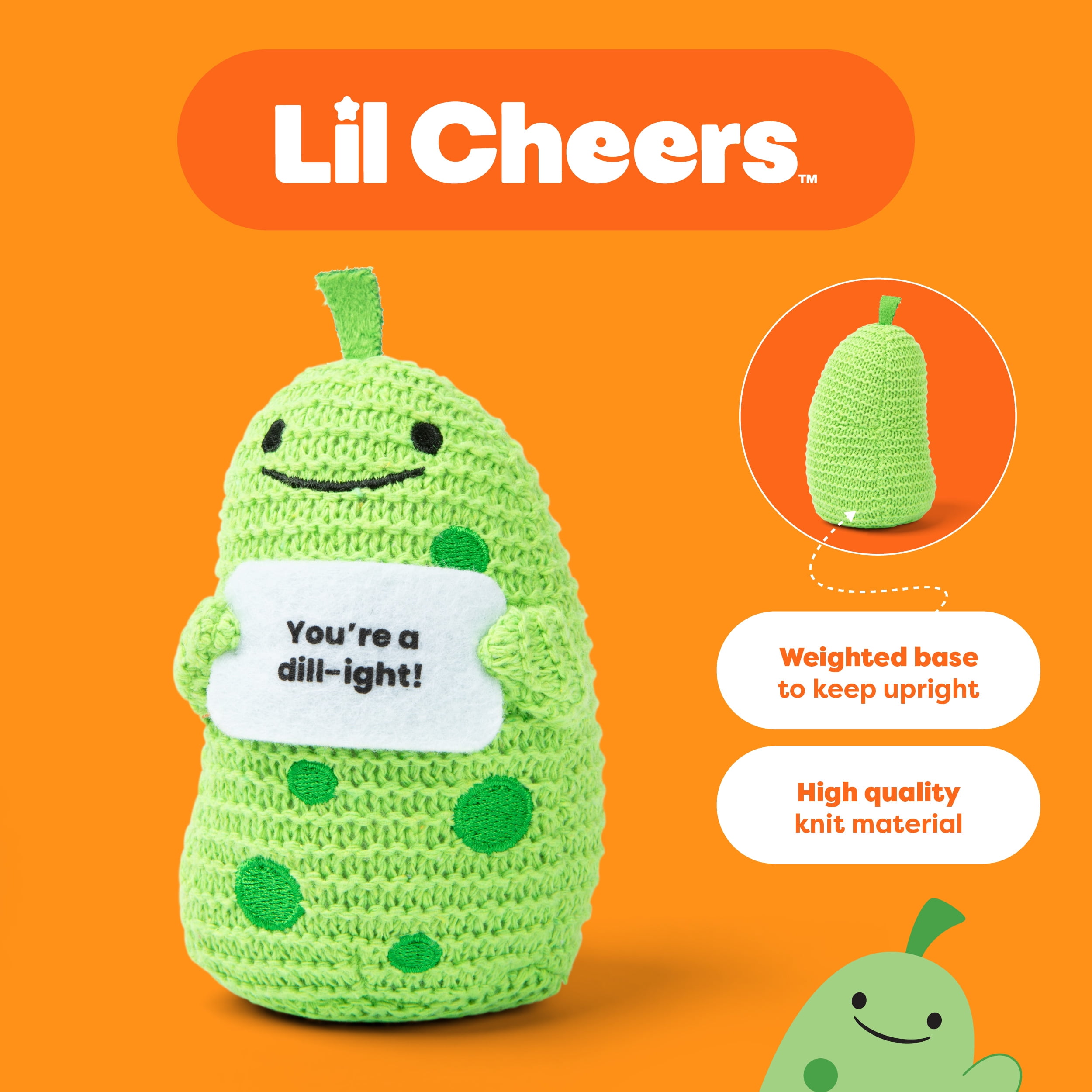 Lil Cheers Pickle by Relatable, Uplifting Plush Toy with Positive Message, Desk Decor
