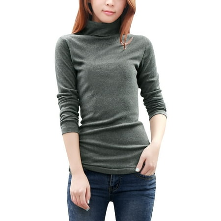 Women's Long Sleeve Knitted Tunic with Turtleneck Gray (Size L / 12)