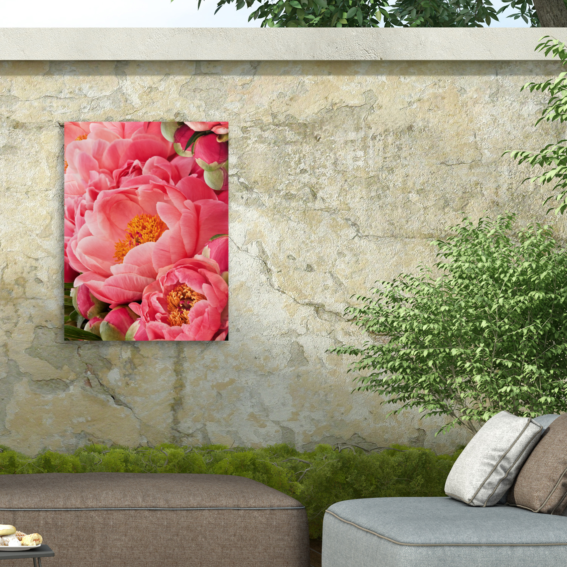 Rachel Perry 'Coral Peonies II' Outdoor Canvas 24x24