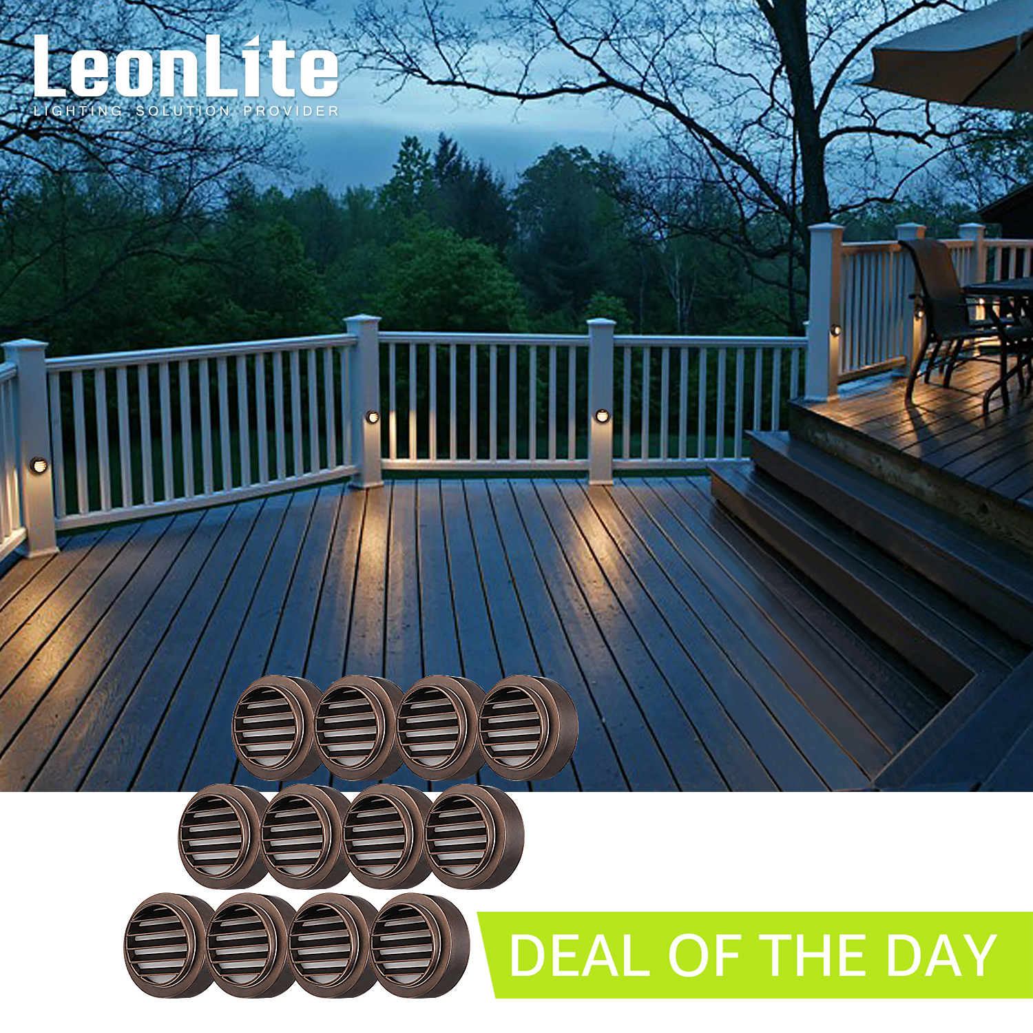 LEONLITE LED Step Lights, Round Deck Light, For Fences, Steps, Railing, And  Decorative Stairs Rubbed Bronze, Pack Of 12