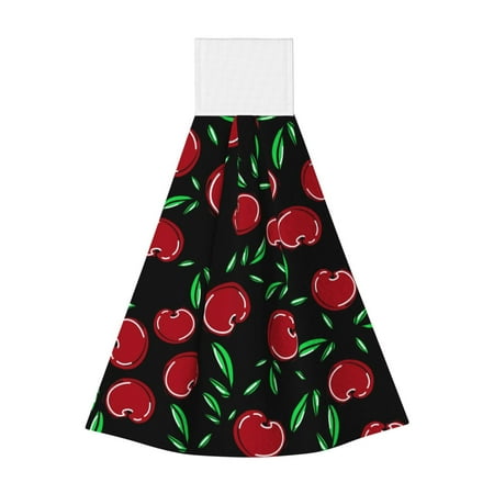 

Zeuib Cherry Print Coral Velvet Hand Wipes Hanging Hand Towels Set with Hook & Loop Absorbent Towel for Bathroom Home
