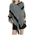 thumbnail image 3 of Ediodpoh Womens Fashion Fringe Bat Sleeve Sweater Pullover Striped Cape Sweater Shawl for Autumn Winter Black, 3 of 8