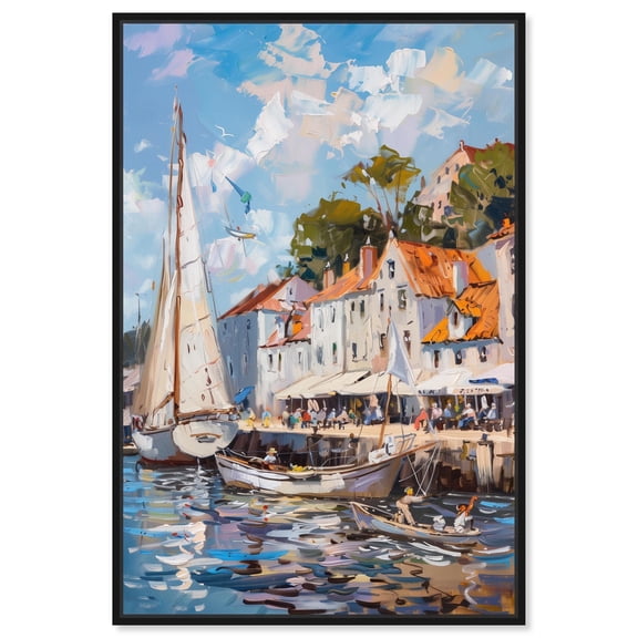 Docked by the Town Canvas Monet Coastal by Art Remedy, Black Frame, 10" x 15"