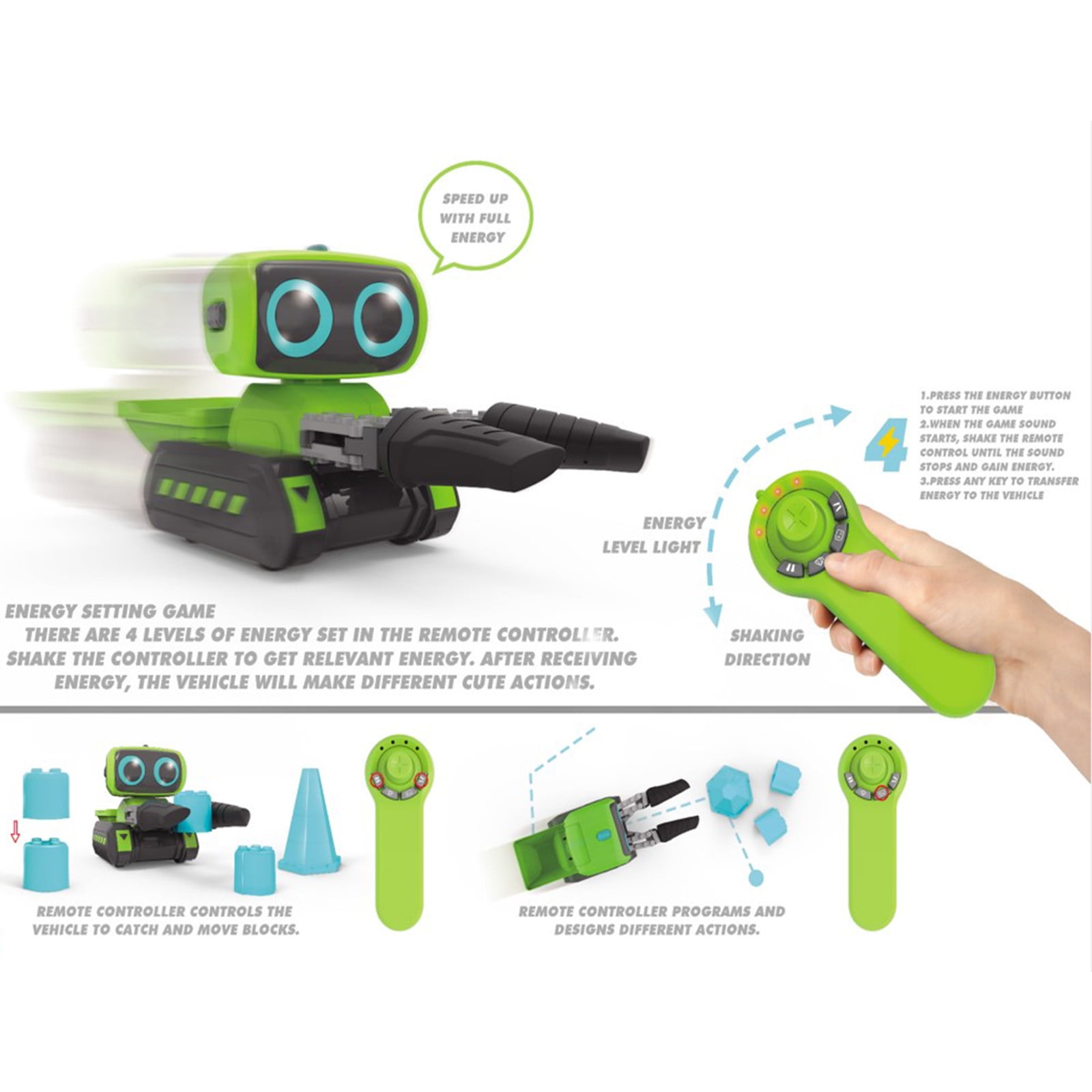 LanChuBo Intelligent Programming Remote Control Robot Toy 1* Engineering Clamp Car, 1* Remote Control, 2* Plastic Block, 1* Manual, 1* Basket