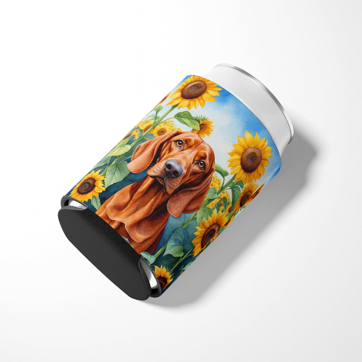 Redbone Coonhound in Sunflowers Can or Bottle Hugger 3 in x 5 in
