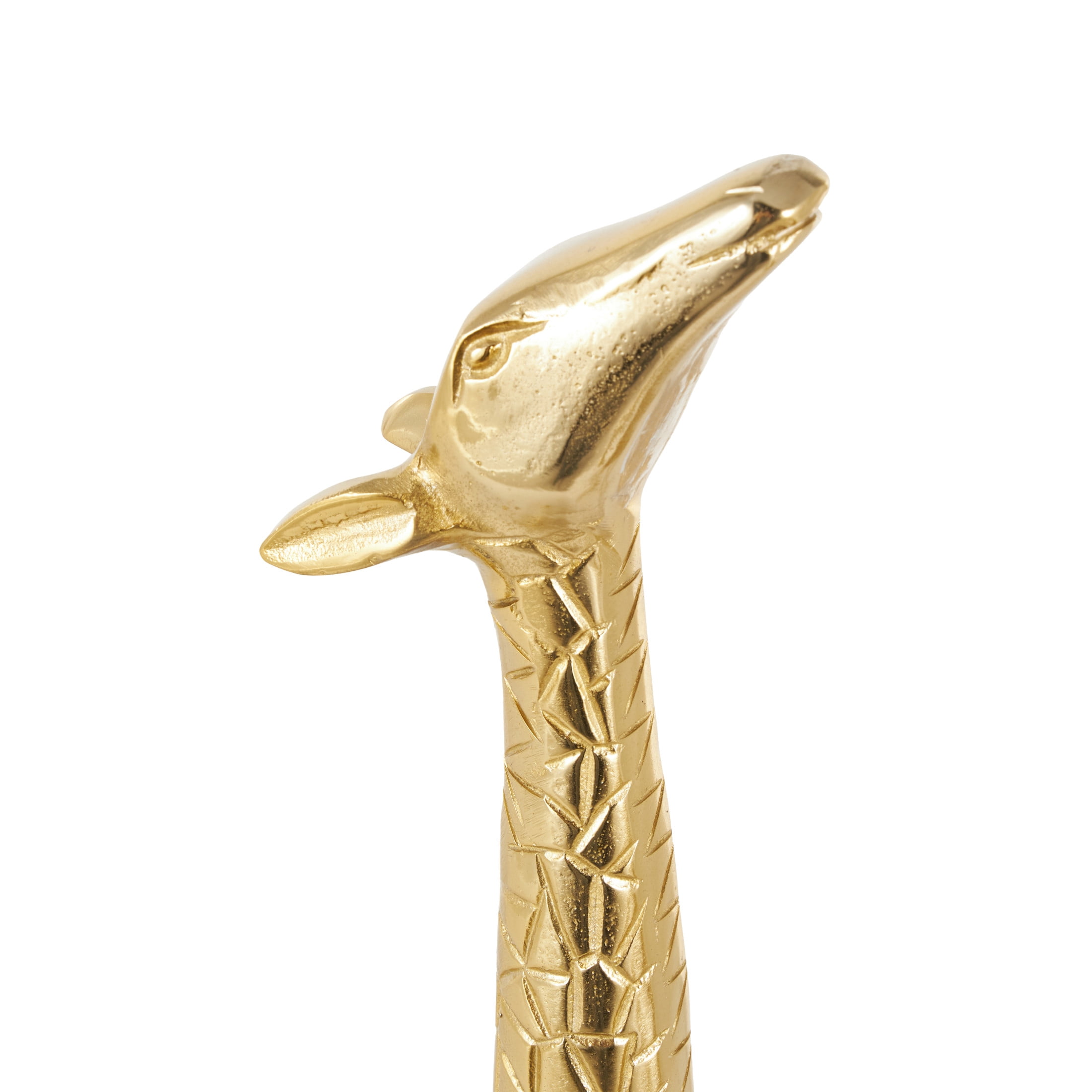 32", 23"H Gold Aluminum Metal Standing Giraffe Sculpture with Carved Spots, by DecMode (2 Count)