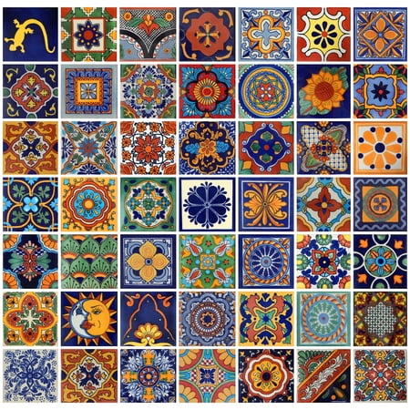 Color y Tradicion Multicolor 4'' x 4'' Ceramic Tiles for Walls, Countertops, Backsplash 100 Piece 50 designs