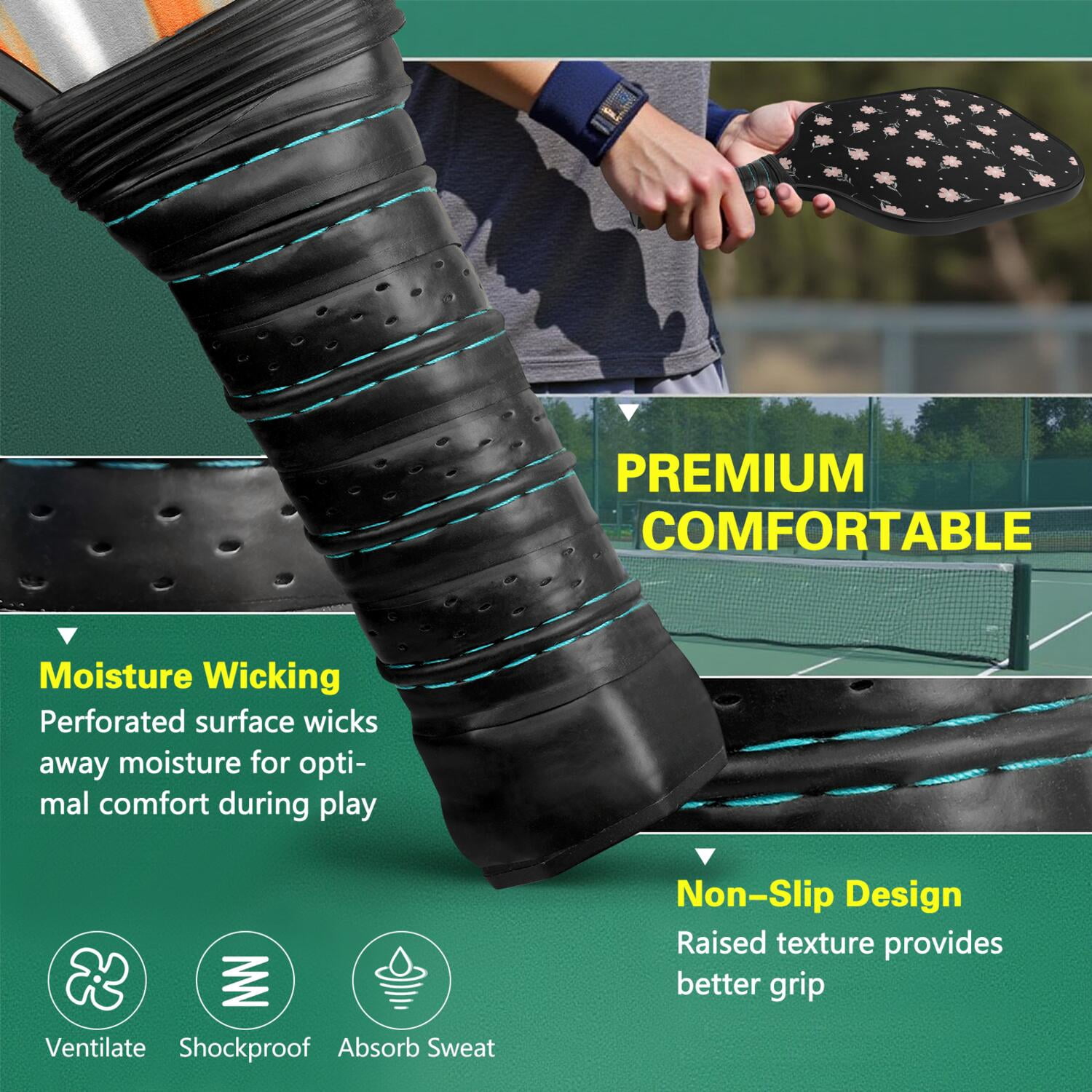 Pickleball Paddles Set,Pioneer Flower Floral Print Pattern Fiberglass Surface Pickleball Racket Set with 2 Indoor Outdoor Pickleball Balls and Pickleball Bag,Pickle-ball Equipment
