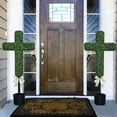 thumbnail image 6 of Chanana Artificial Cross Topiary Tree, Faux Boxwood Religious Cross with Bow, Potted Memorial Decor for Easter, Church Services and Outdoor Cemetery Displays, 6 of 8