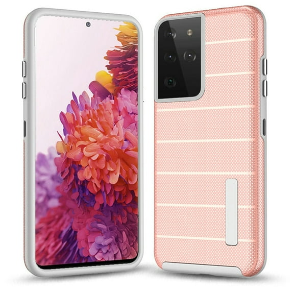 Xpm Case for Samsung Galaxy S21 Ultra (6.8") Hybrid Tuff Armor Rugged Texture Rubber Dual Layers TPU PC Drop Protection Cover for Galaxy S21 Ultra - Rose Gold