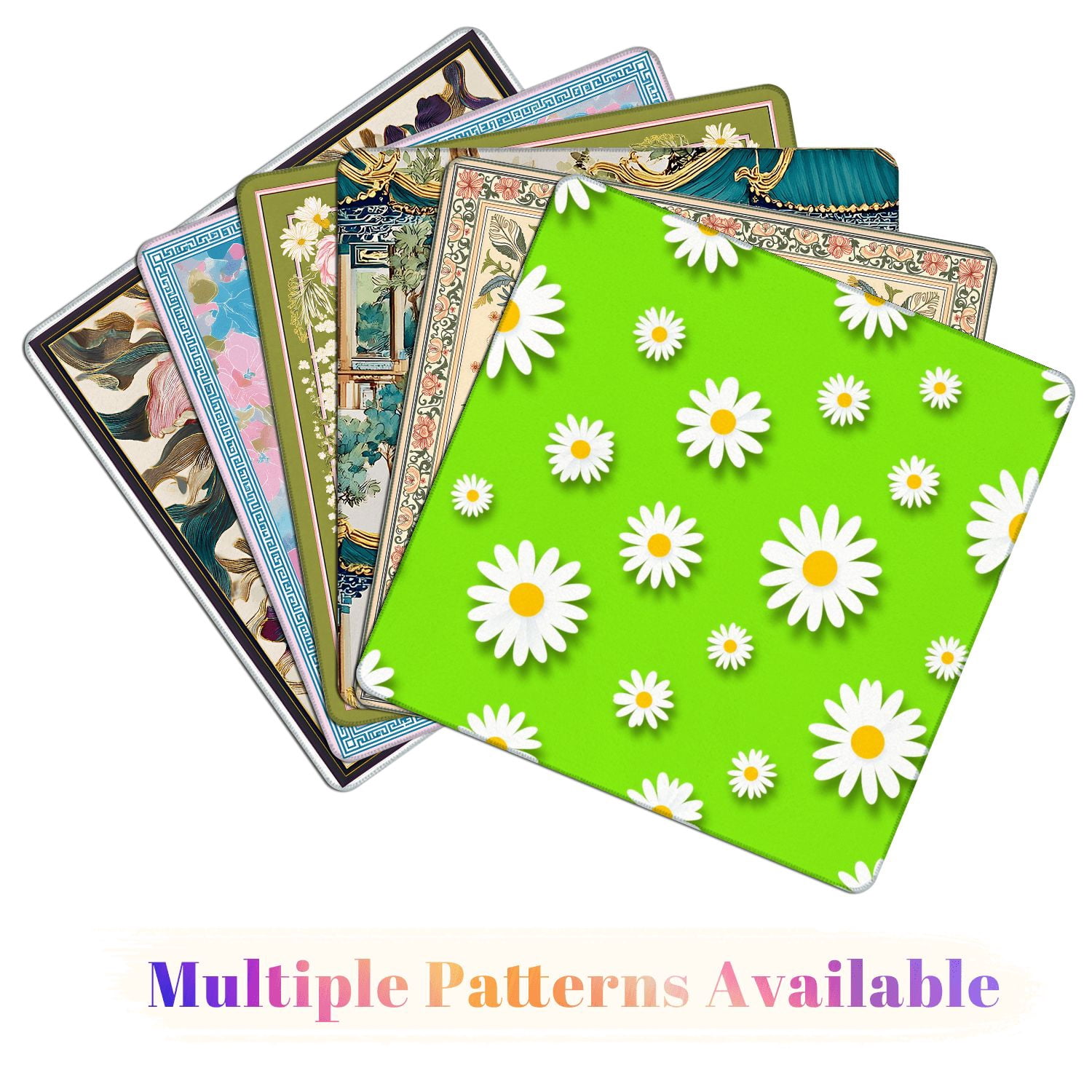 Mahjong Mat 31.5" x 31.5" White Daisy Flowers Bright Green Flat Style Non-Slip Noise Reduction American Mahjong Tiles Table Cover for Dominoes Poker Card Board Games Gift