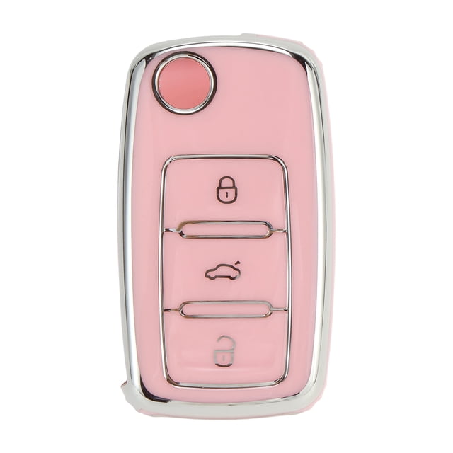 Funda de Llave de Coche de TPU Silicona en Tono Rosa y Plata para VW Golf 4/5/6/7/Mk4/Mk5/Mk6/MK7 - Funda de Control Remoto de 3 Botones