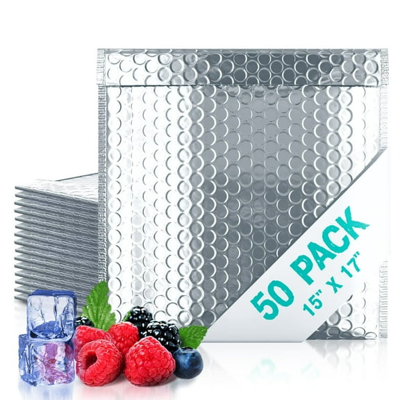 Silver Foil Metallic Thermal Bubble Mailers 50 pack 15 x 17 in Padded Insulated