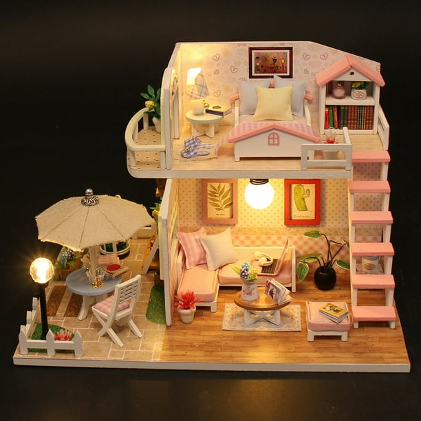 Casa De Muñecas En Miniatura DIY, Casa De Muñecas De Madera De Imaginación Encantadora Fácil De Montar Para Niños