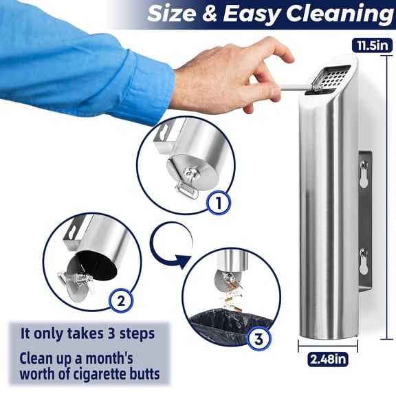 Stainless Steel Cigarette Butt Disposal Bin, Fireproof, Corrosion Resistant, Indoor Outdoor Use