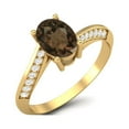thumbnail image 2 of 1.56 Cts Oval Smoky Quartz 925 Sterling Silver Gold Vermeil Solitaire Accent Woman Halo Valentines Day Gifts Ring, 2 of 4