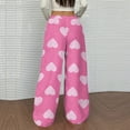 thumbnail image 4 of Palazzo Pajama Pants Women Fuzzy Wide Leg Fleece Lounge Pants Loose Fit Heart Print Pants 2025 Fashion Fall Winter High Waisted Trousers Pink L, 4 of 5