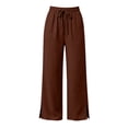 thumbnail image 5 of Women Pants Casual New Wide Leg Beach Pants for Women Summer Cooling Pleated Pants with Pockets High Waist Drawstring Slit Hem Casual Trousers, 5 of 7